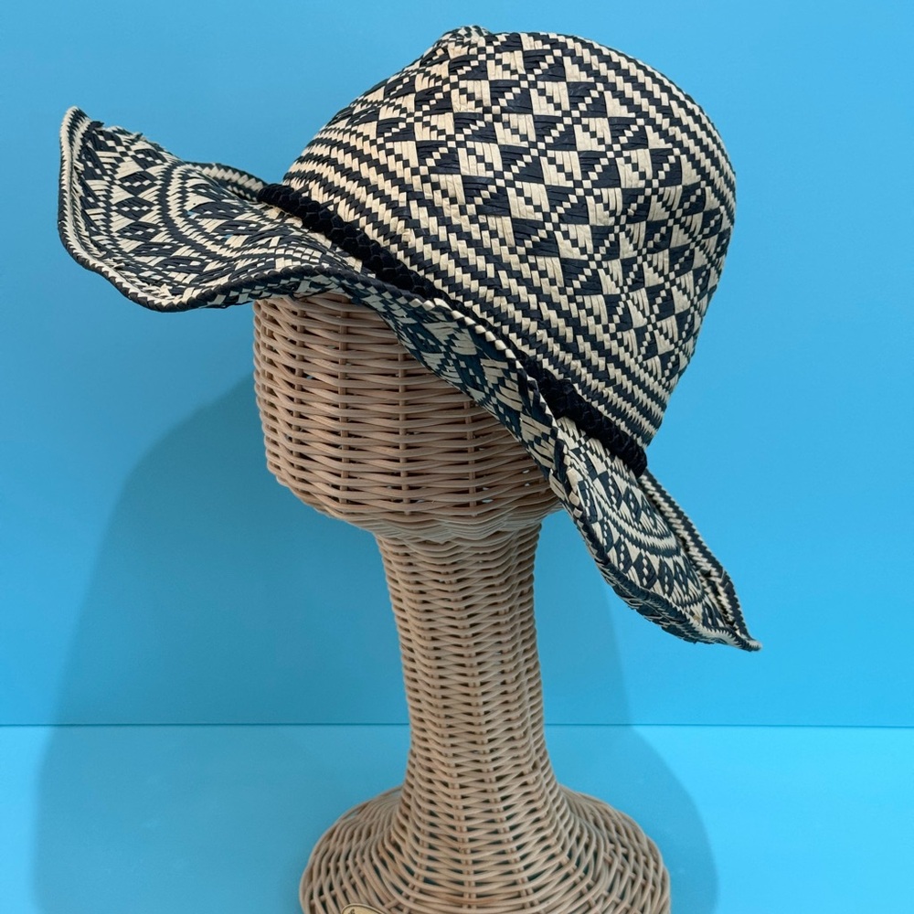 H&M Retro Women’s Black/Cream Boho Patterned Straw Beach Hat